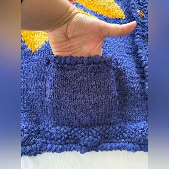 VINTAGE Express Tricot Sunflower Sweater granny bohemian eclectic grandpa boho - Picture 10 of 16